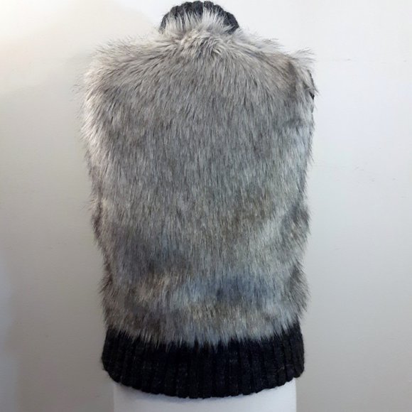 LOFT Faux Fur & Wool Chunky Sweater Gray Vest - Picture 6 of 7